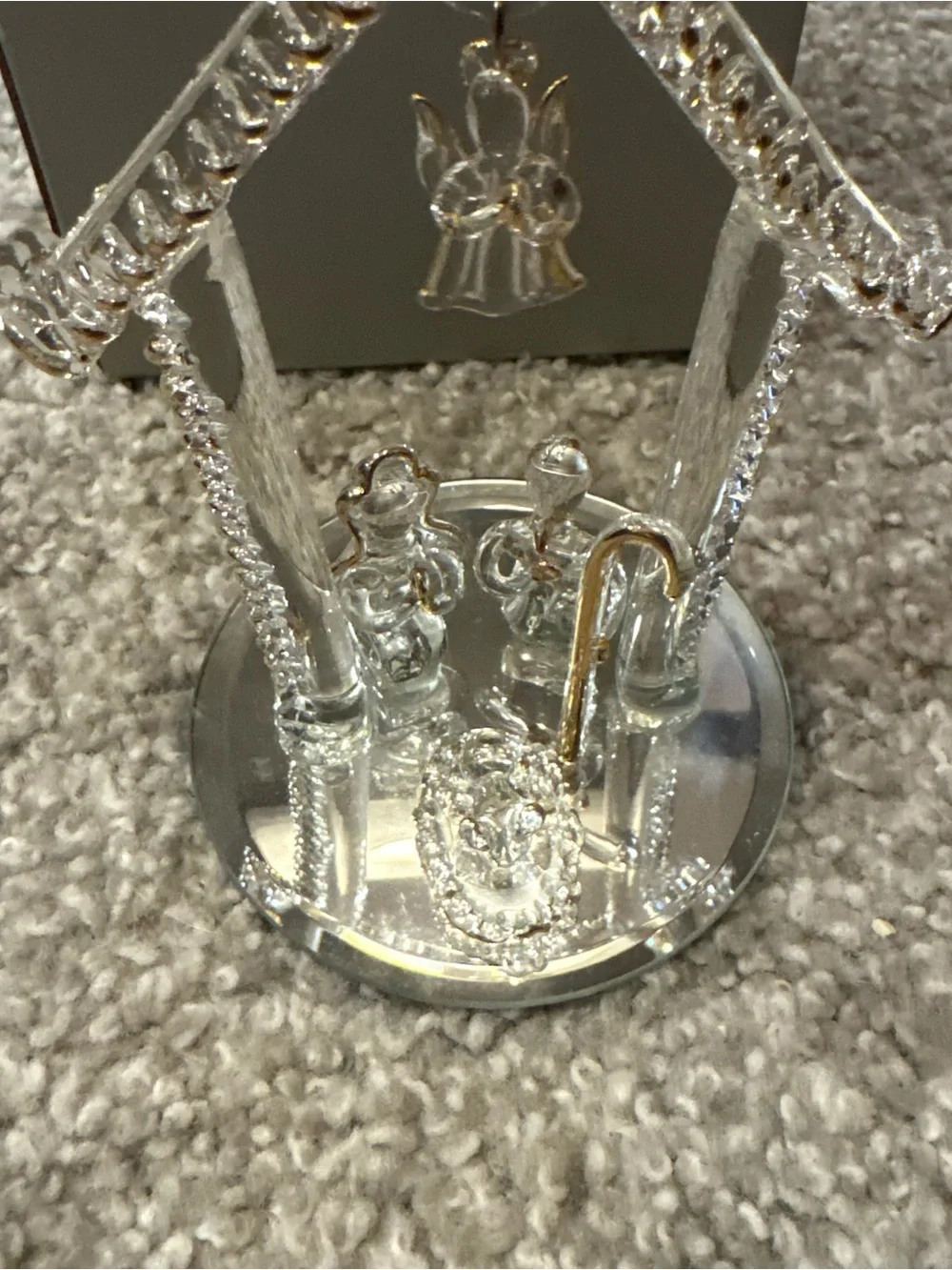 Hand Spun Glass Nativity Clear Holy Family Sun Catcher Christmas Decor Jesus